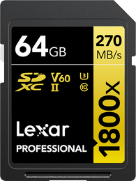 Lexar Pro 1800x SDXC U3 (V60) UHS-II R270/W180 64GB -muistikortti