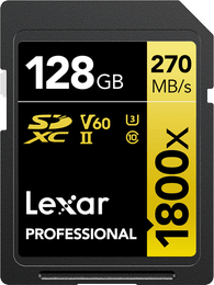 Lexar Pro 1800x SDXC U3 (V60) UHS-II R270/W180 128GB -muistikortti