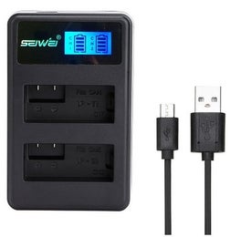 Seiwei Dual USB-Charger LCD-n&auml;yt&ouml;ll&auml; Canon LP-E6 + Micro-USB-kaapeli