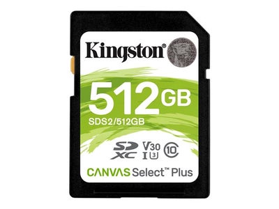 Kingston 512GB SDXC Canvas Select Plus 100R C10 UHS-I U3 V30 -muistikortti